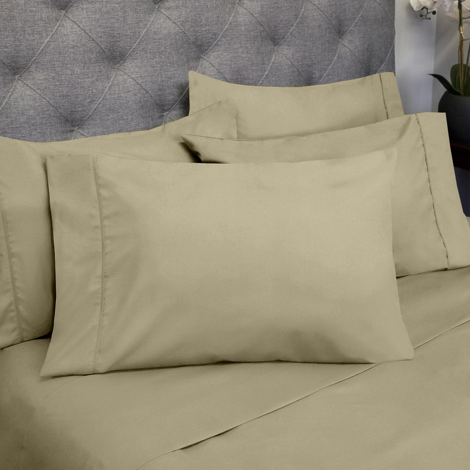 Deluxe 6-Piece Bed Sheet Set (Sage) - Pillowcases