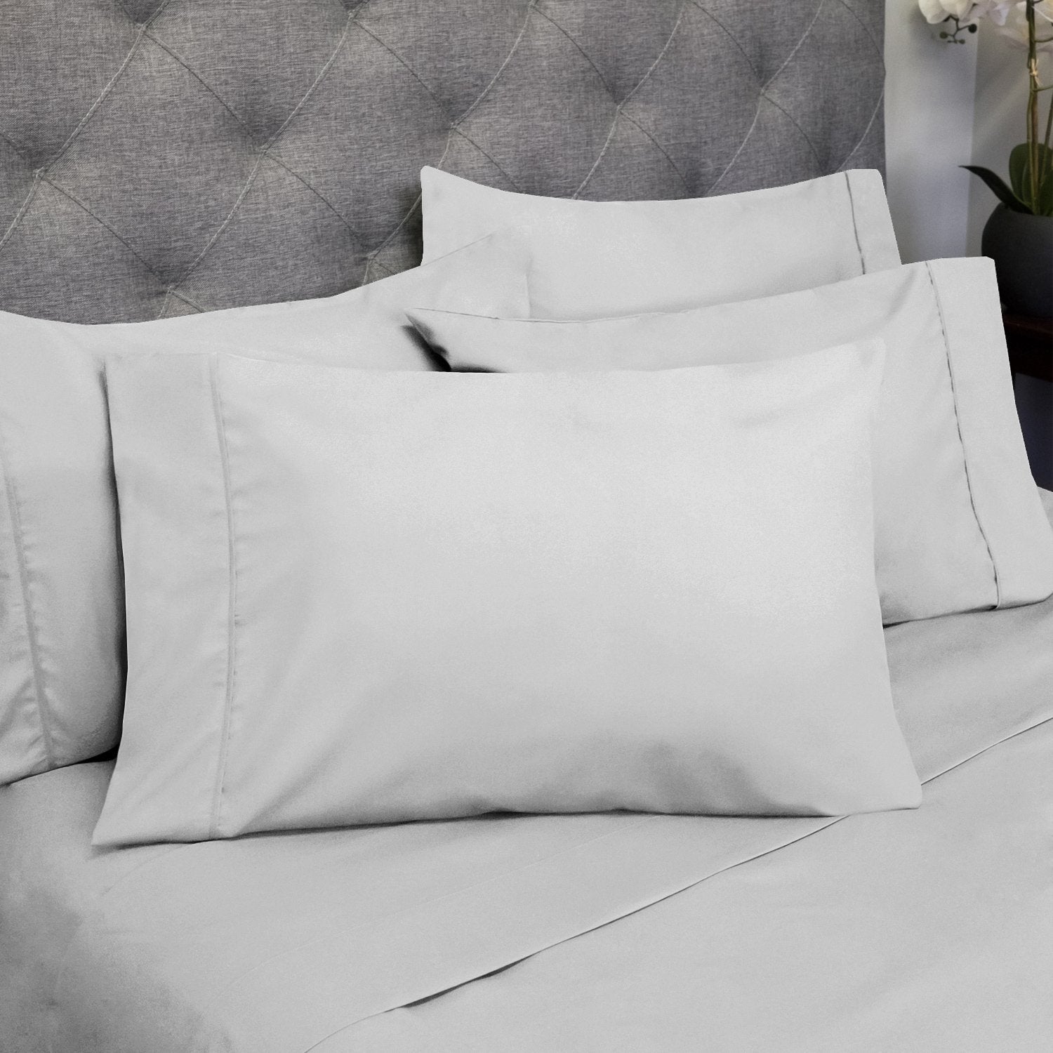 Deluxe 6-Piece Bed Sheet Set (Silver) - Pillowcases