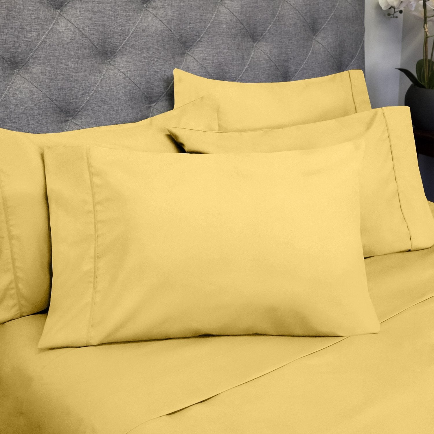 Deluxe 6-Piece Bed Sheet Set (Yellow) - Pillowcases