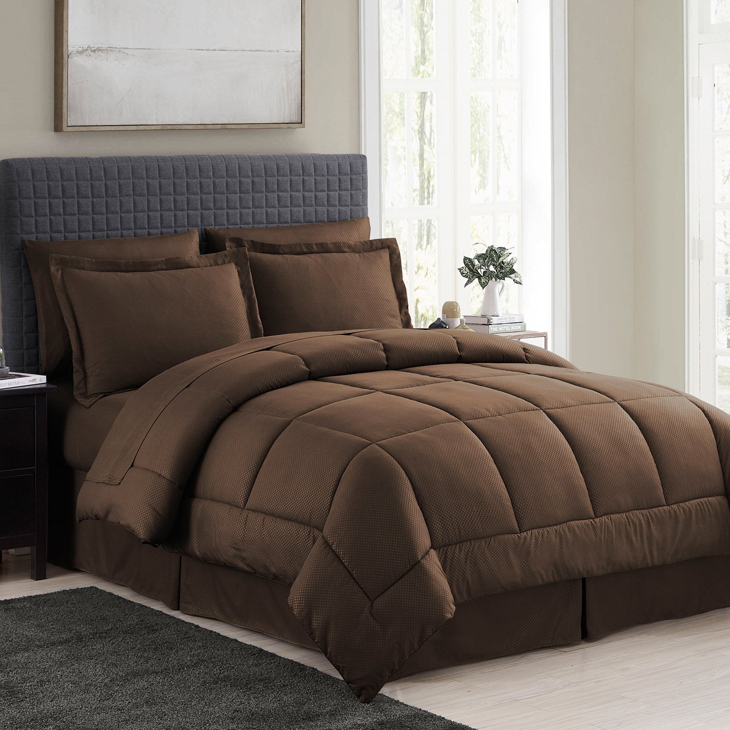 Checkered 8-Piece Bed In A Bag Comforter Set Chocolate - Bed
