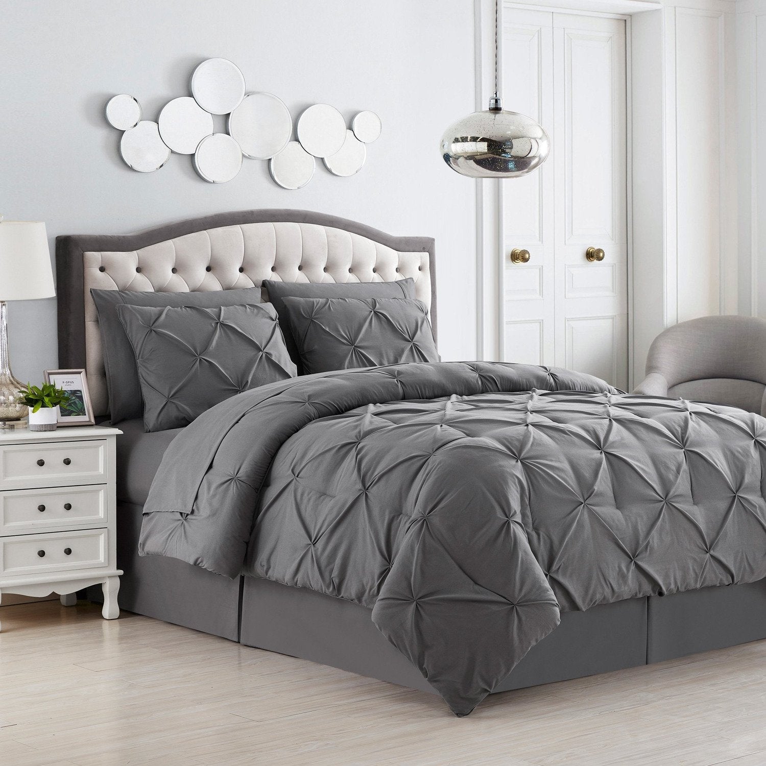 Pintuck 8-Piece Bed In A Bag Comforter Set Gray - Bed