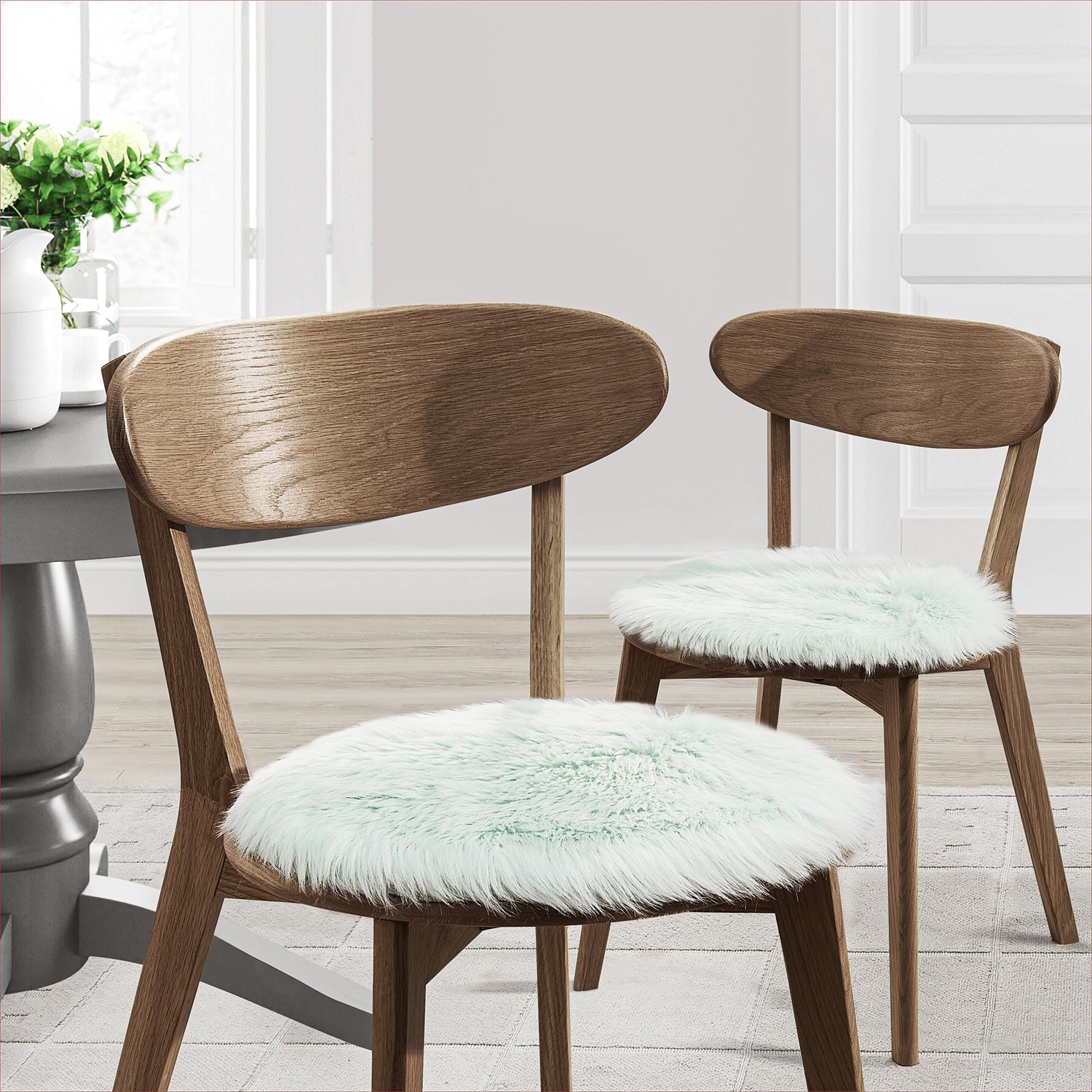 Faux Fur Chair Cushion Set Mint - Lifestyle