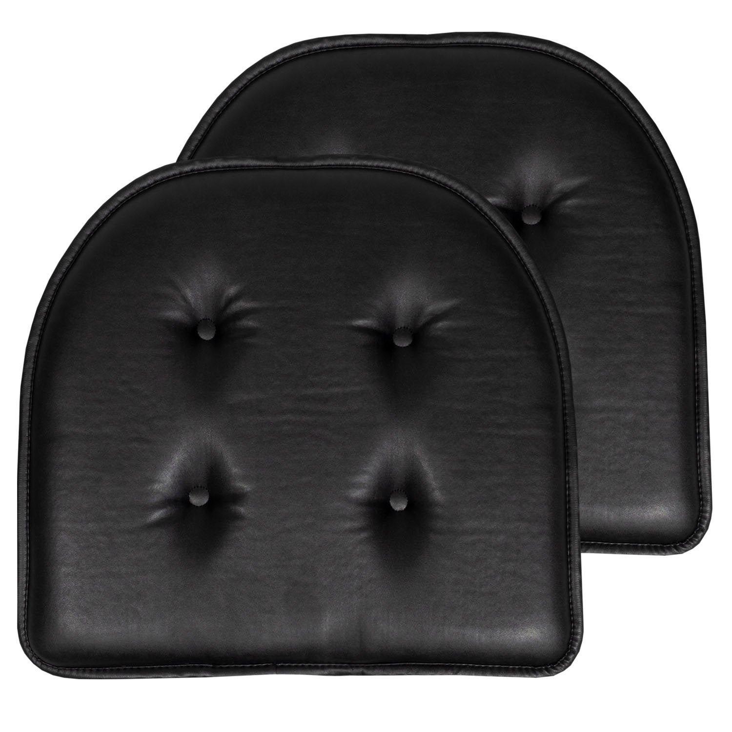 Faux Leather U Shape Chair Cushion Set Black 2-Pack