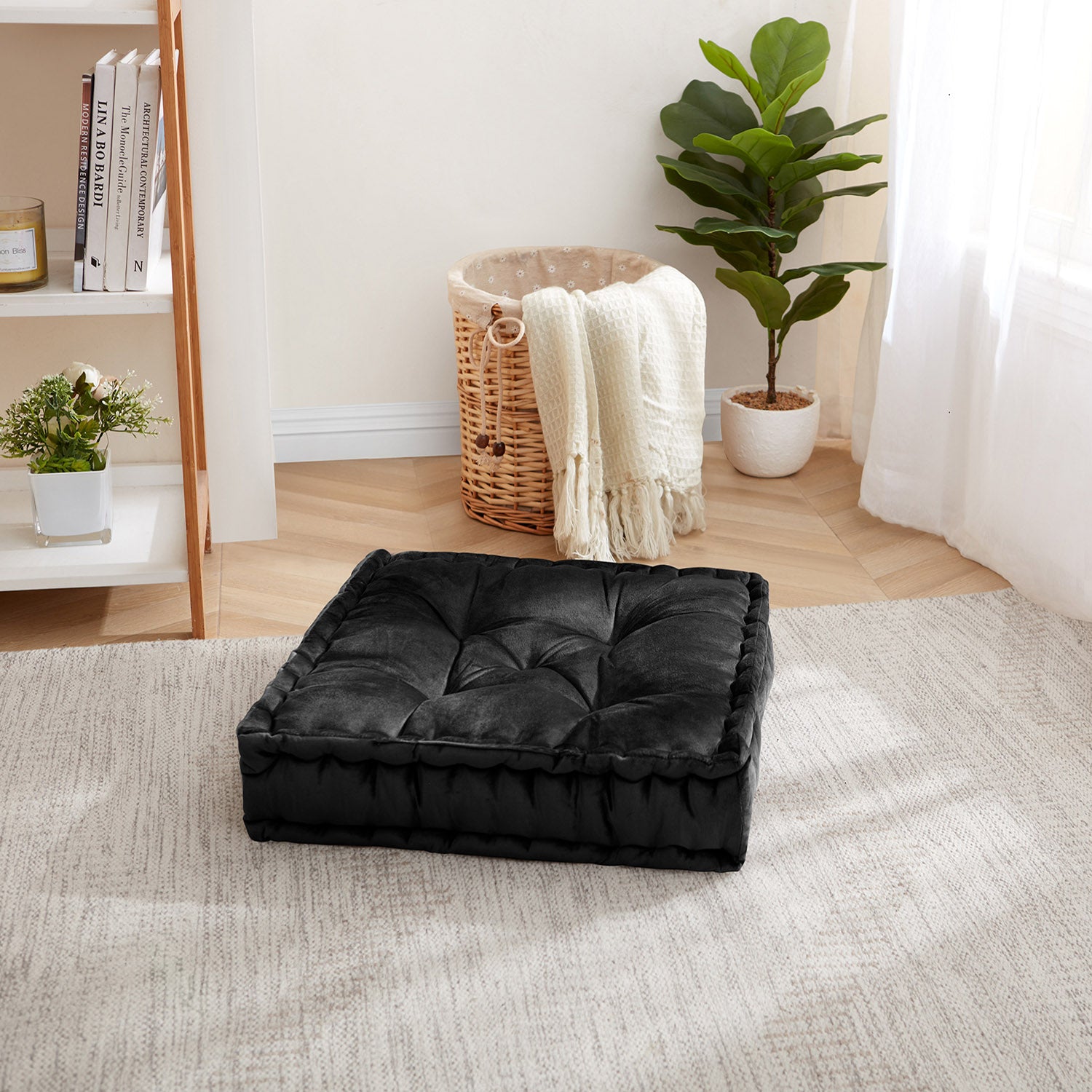 Floor Pillow, Black - Top