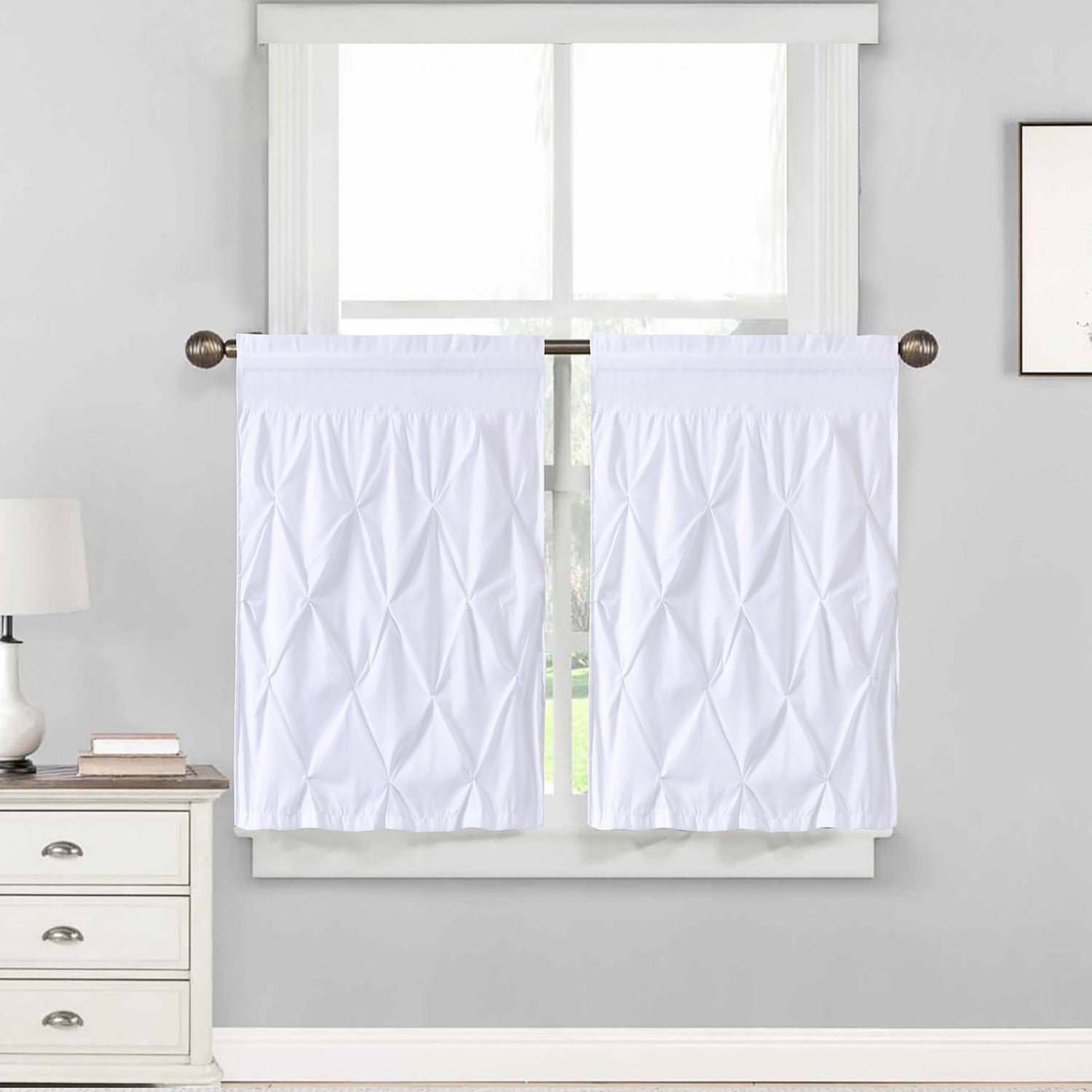 Hudson Pintuck Kitchen Window Curtain 24x30 White