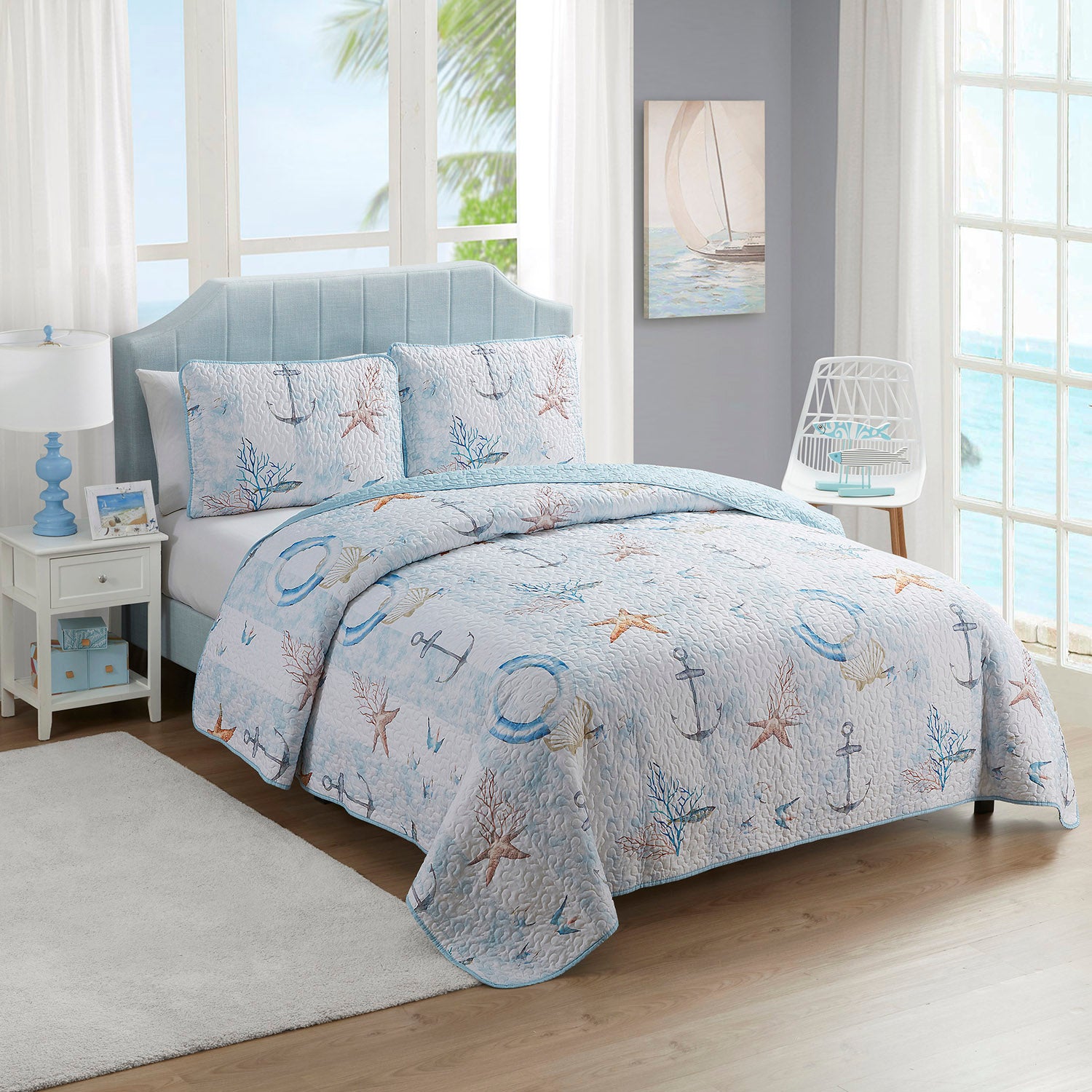 Printed 3-Piece Quilt Set, Ocean Breeze - Bed