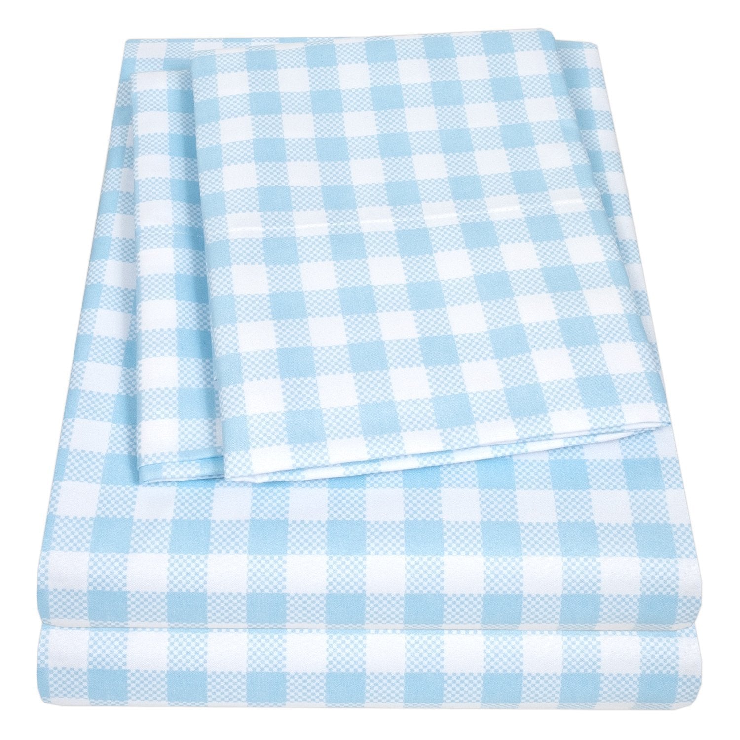 Printed Kids Bed Sheet Set (Blue Gingham) - Folded