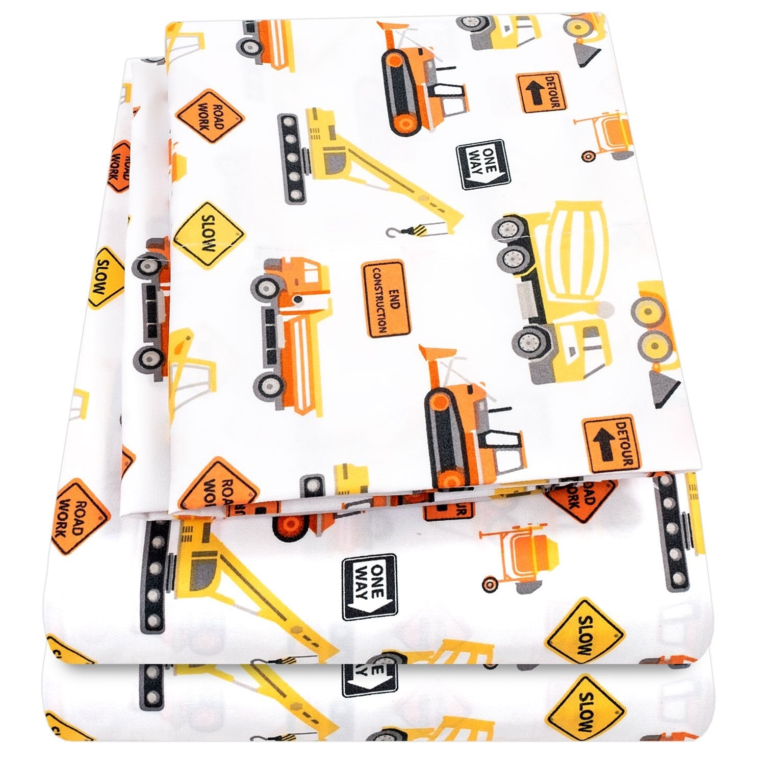 Printed Kids Bed Sheet Set Construction Vehicles - Folded