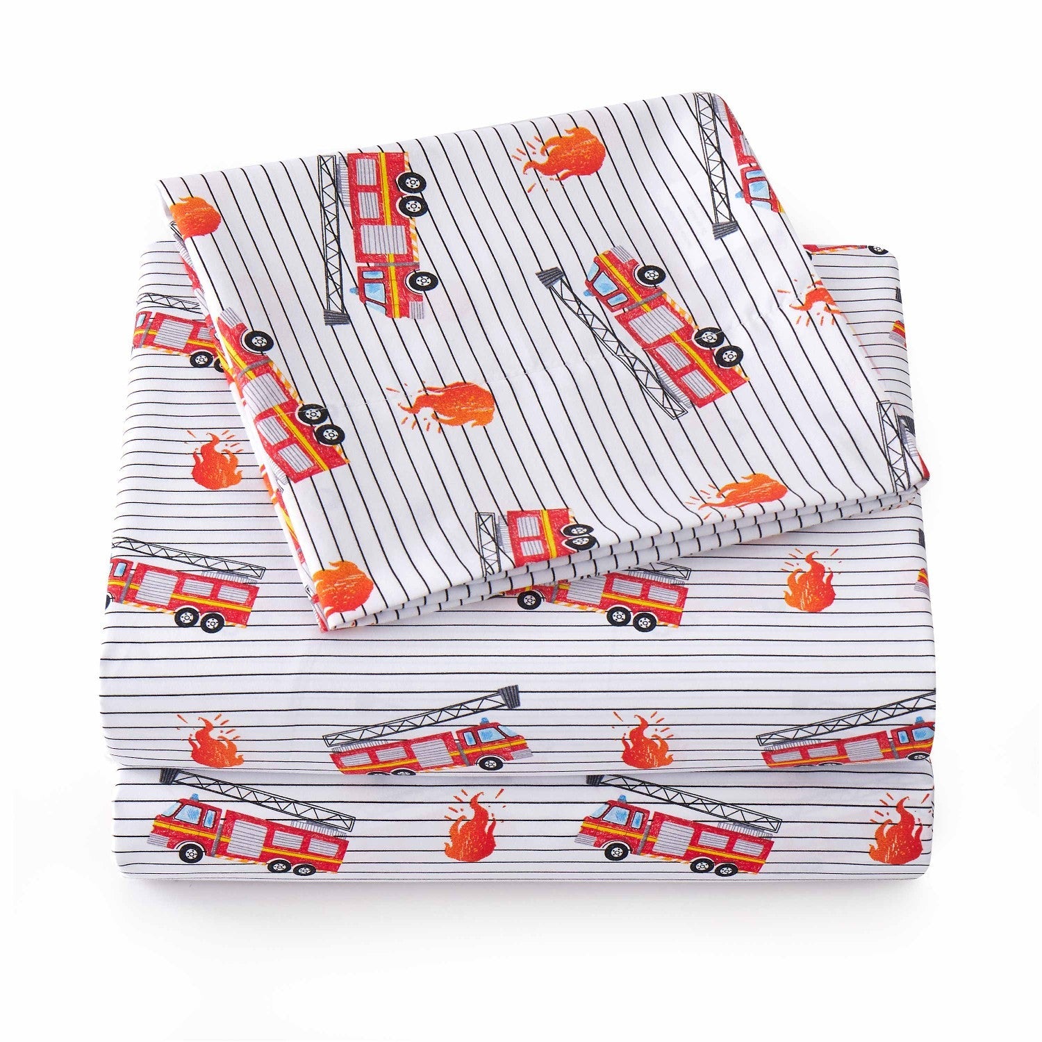 Printed Kids Bed Sheet Set (Fire Truck) - Folded