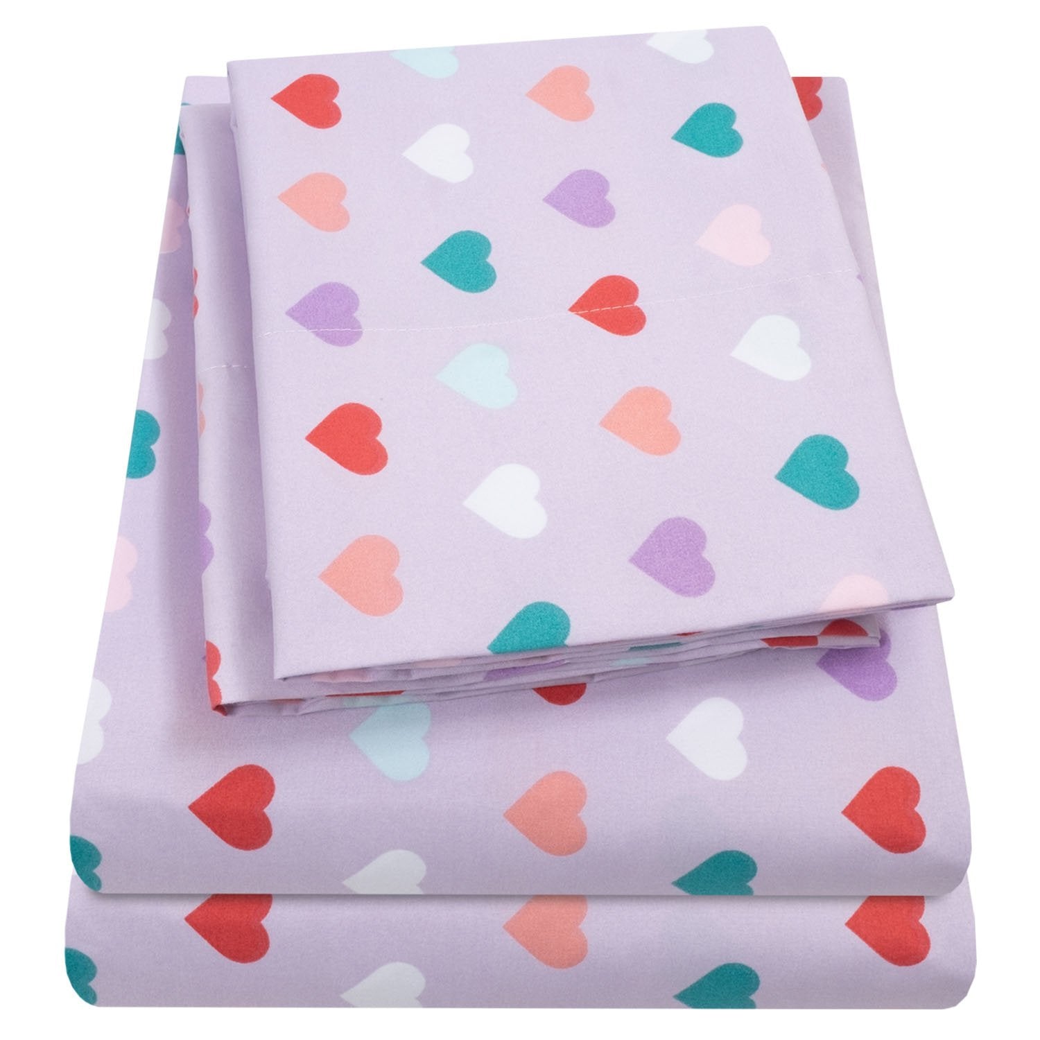 Printed Kids Bed Sheet Set (Hearts) - Folded