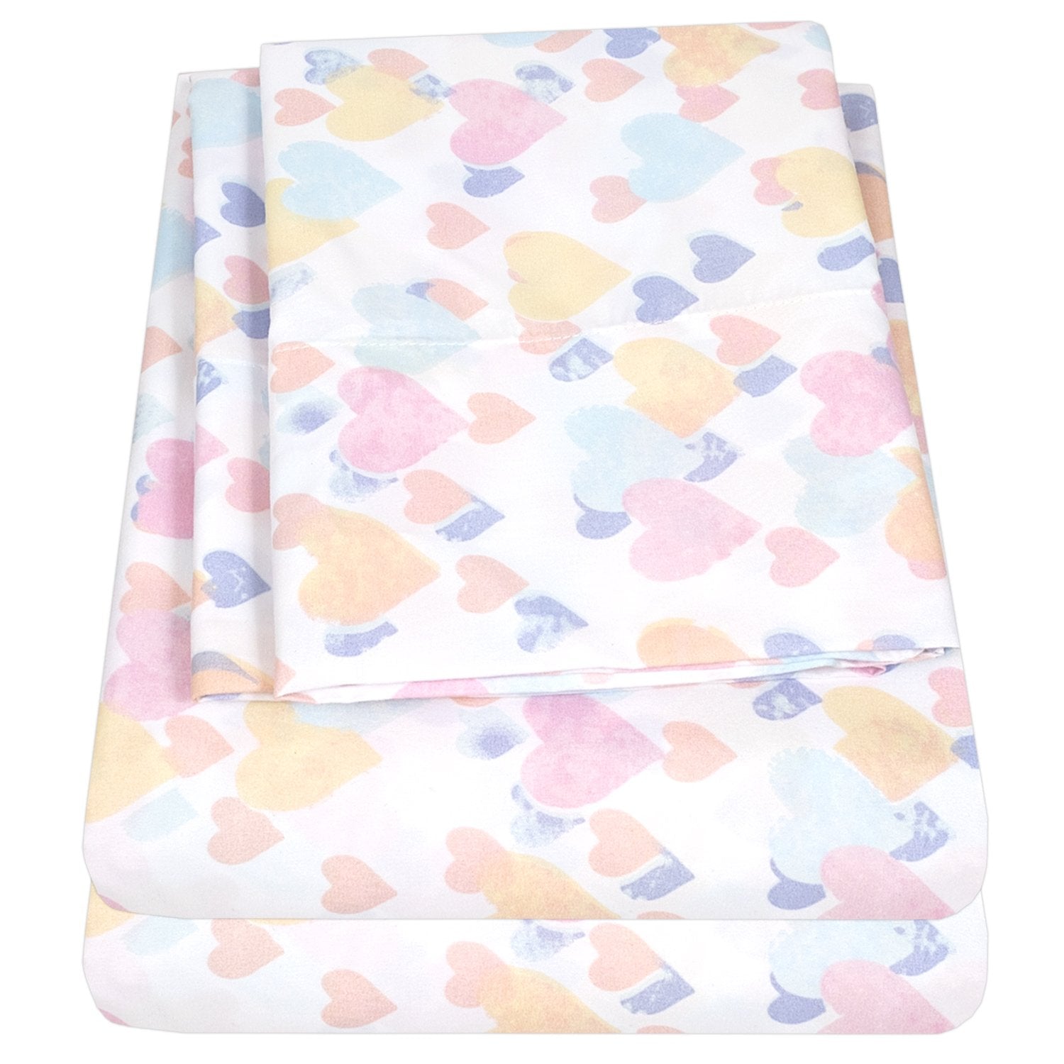 Printed Kids Bed Sheet Set (Pastel Vintage Hearts) - Folded