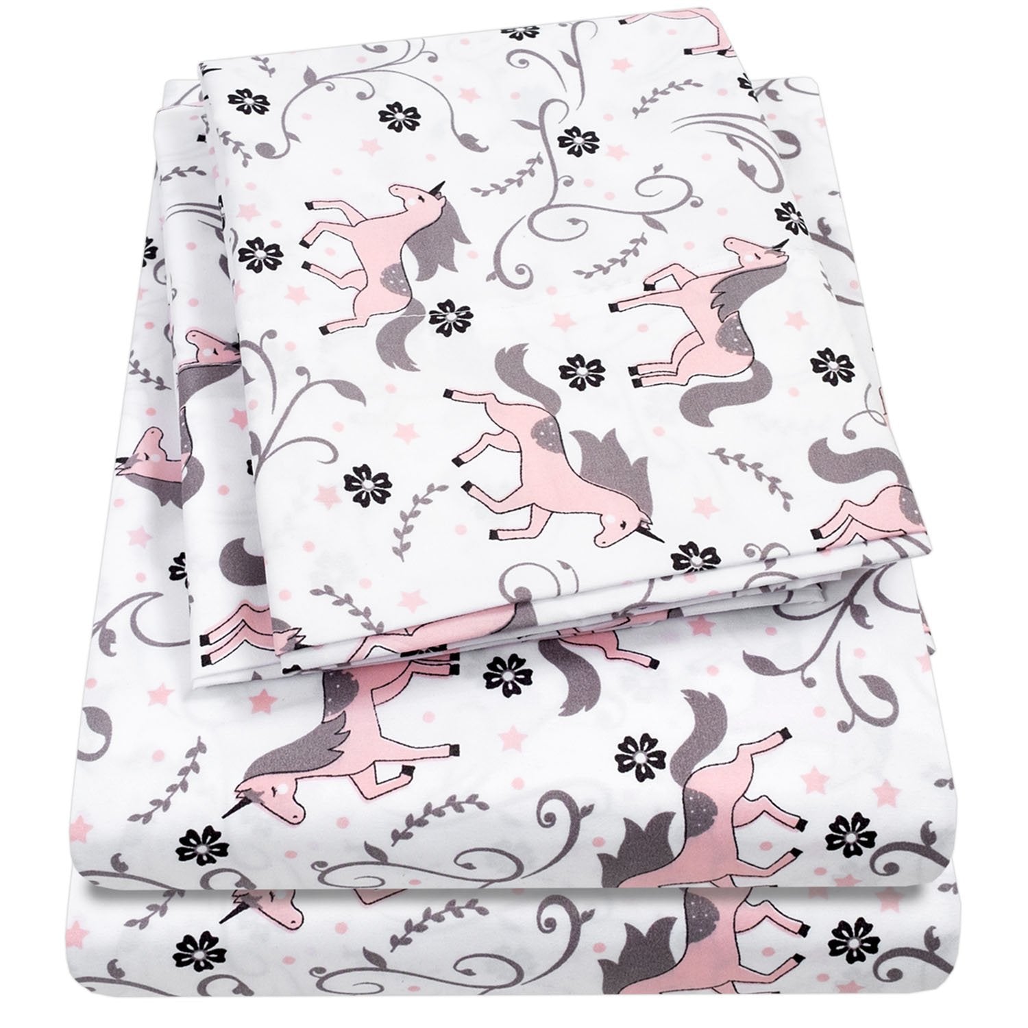 Printed Kids Bed Sheet Set (Prancing Unicorns) - Folded