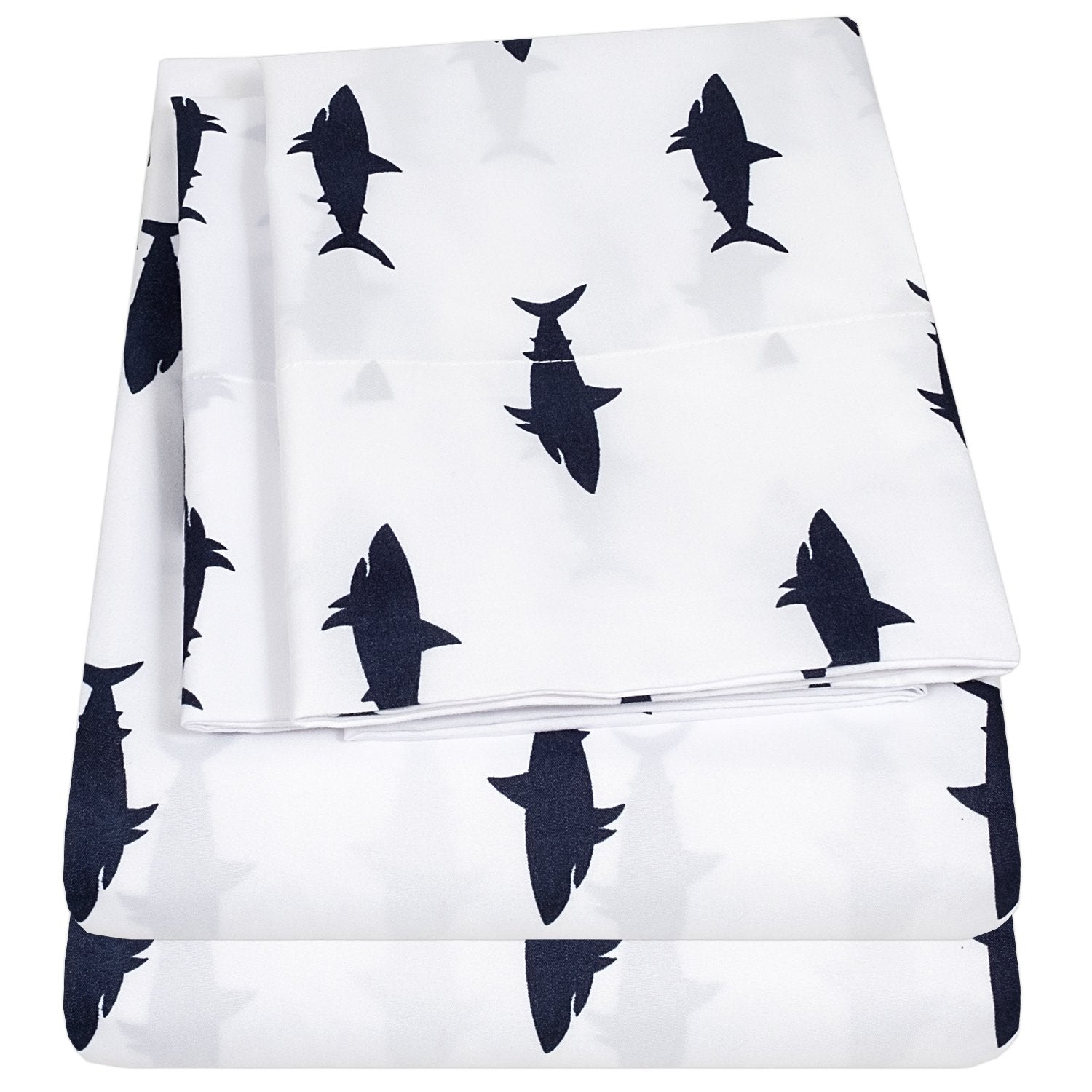Printed Kids Bed Sheet Set (Swimming Sharks) - Folded