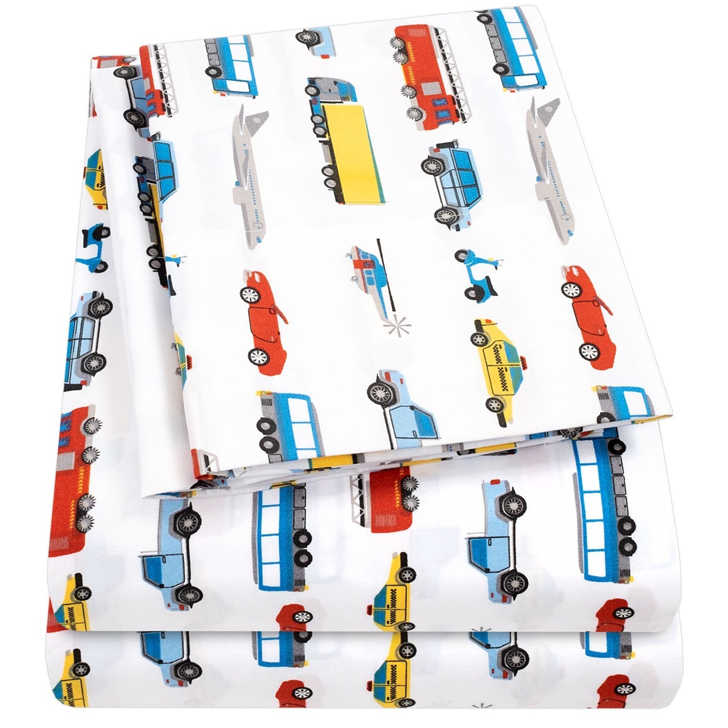 Printed Kids Bed Sheet Set (Transportation) - Folded