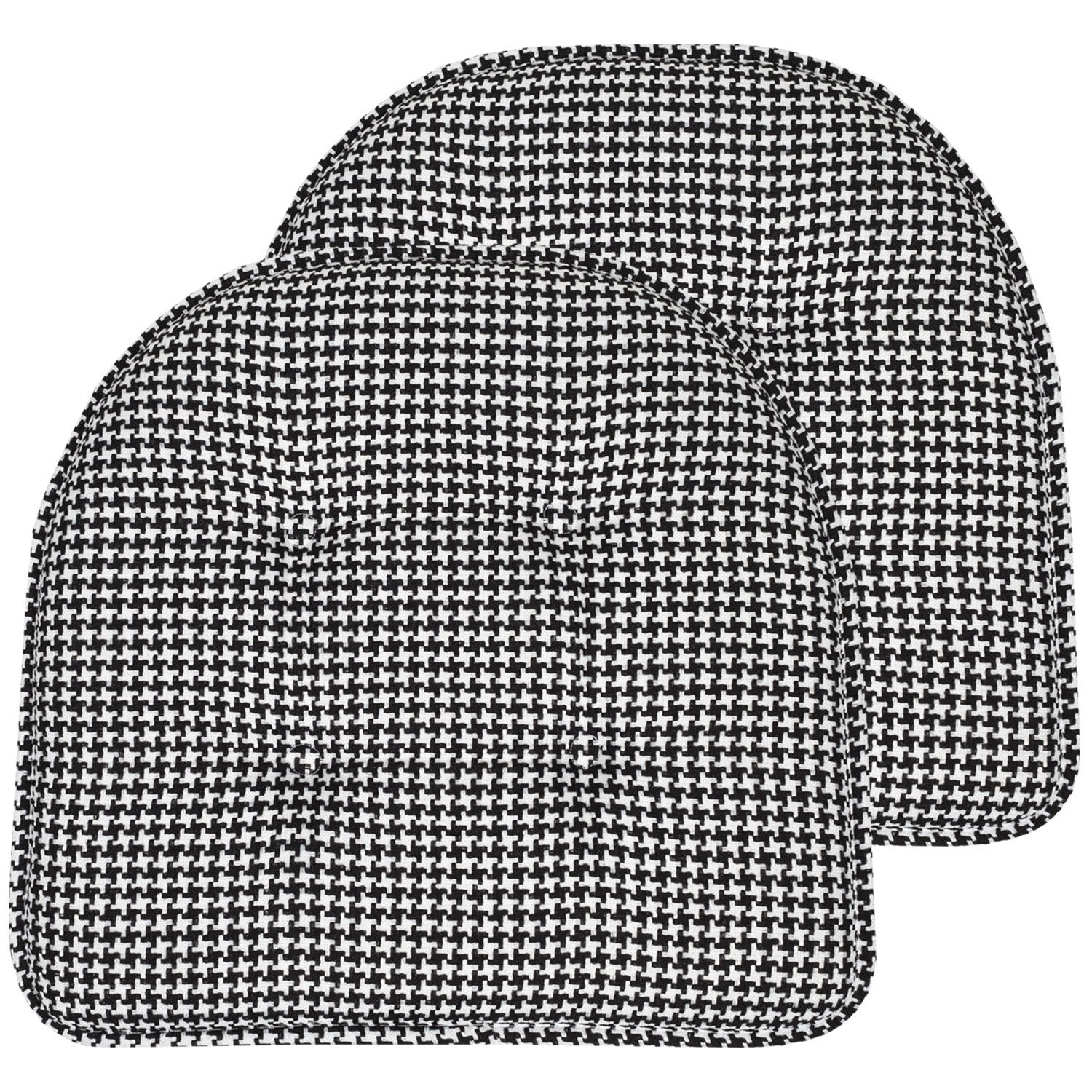 Houndstooth U-Shape Chair Cushion Set Black 2-Pack