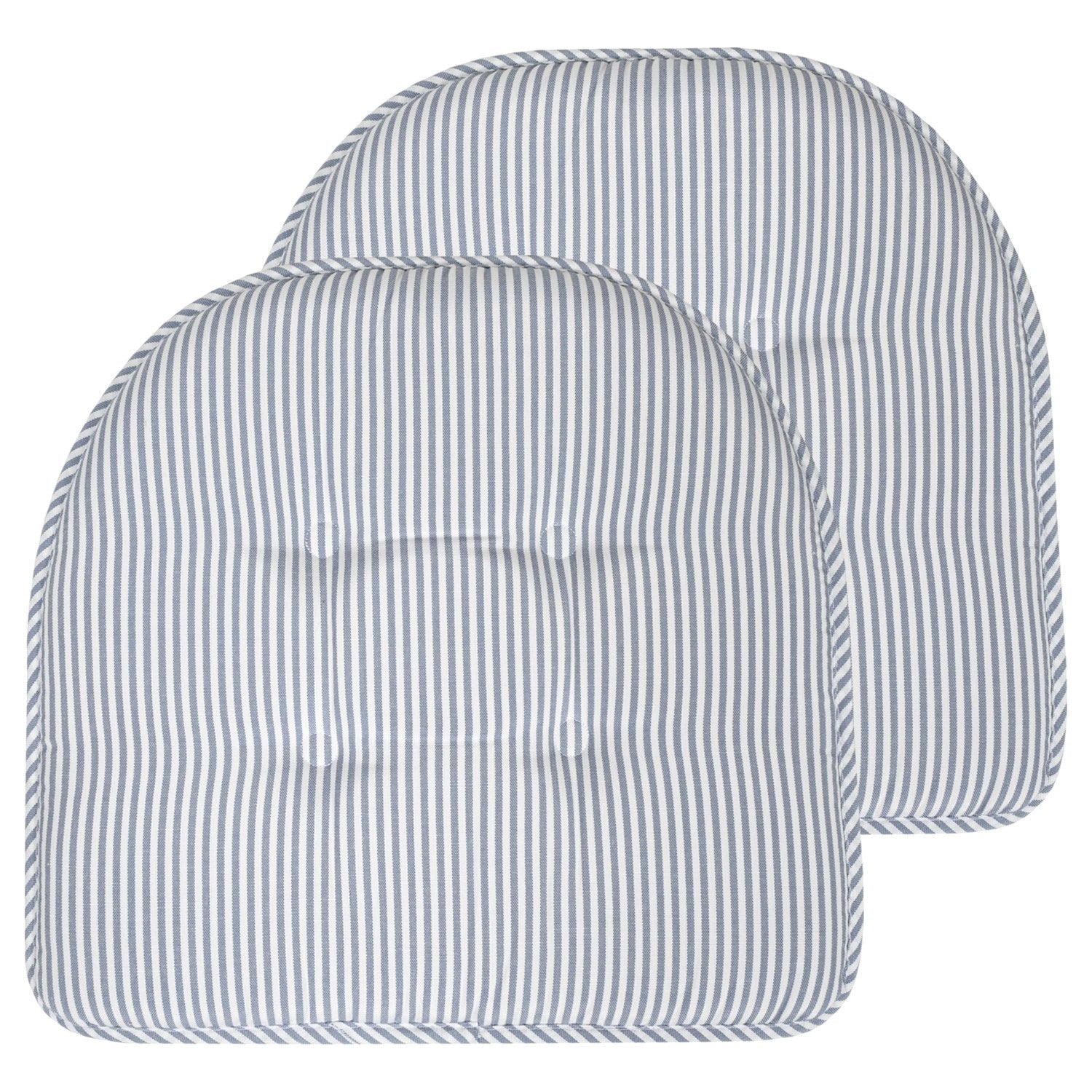 Pinstripe U-Shape Chair Cushion Set Blue 2-Pack